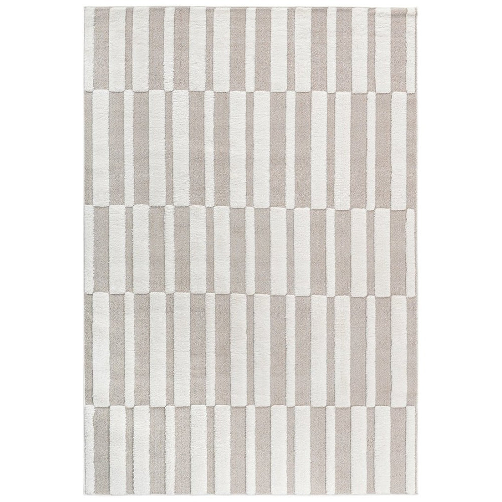 English Elm Step Collection Geometric High-low Pile Polypropylene Rug for Modern Living Spaces Beige+Cream B189P448790