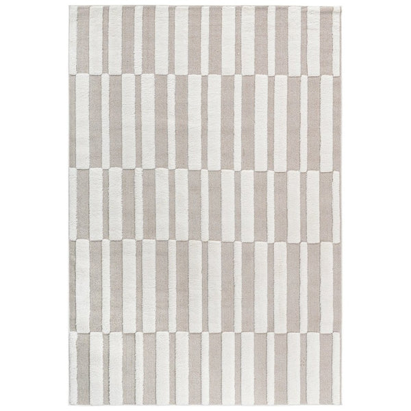 English Elm Step Collection Geometric High-low Polypropylene Rug for Living Room or Bedroom Beige+Cream B189P448787
