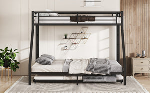 English Elm Twin Xl Over Queen Metal Bunk Bed With Trundle - Space-Saving, Durable, Modern Black Design! W1580S00132-GIGA