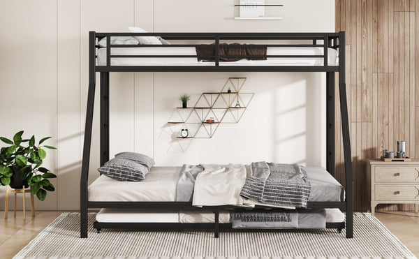 English Elm Twin Xl Over Queen Metal Bunk Bed With Trundle - Space-Saving, Durable, Modern Black Design! W1580S00132-GIGA
