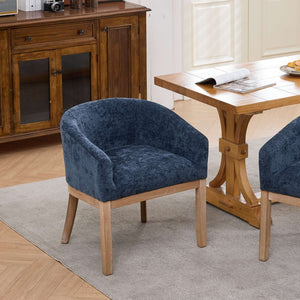 English Elm Mid Century Barrel Accent Chair Chenille Upholstery Rubberwood Legs Dining Room Blue W1143P449337