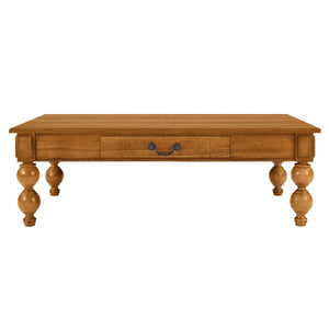 English Elm Rectangular Rustic Wooden Coffee Table with Storage Drawer, Solid Rubberwood Gourd Legs, 47" Luyo Natural W1202P317453
