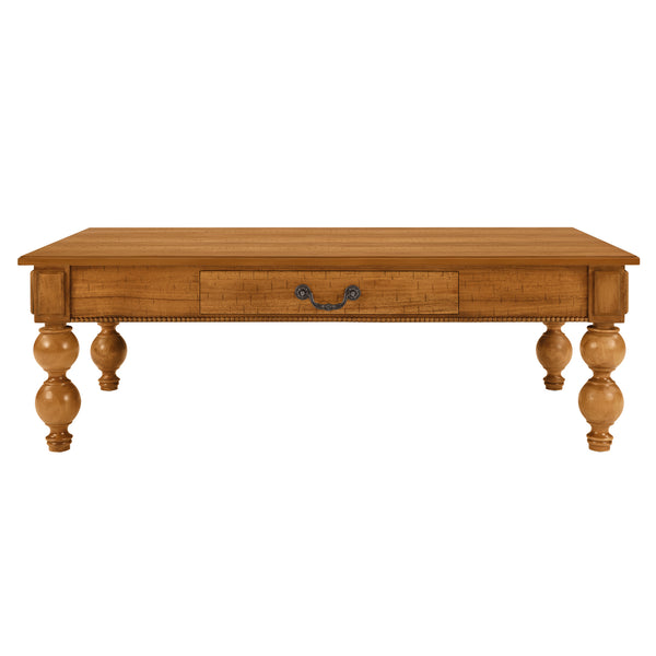 English Elm Rectangular Rustic Wooden Coffee Table with Storage Drawer, Solid Rubberwood Gourd Legs, 47" Luyo Natural W1202P317453