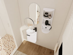 English Elm Soft Close Wall Mounted Bathroom Vanity with Ceramic Vessel Sink and Storage Rack W999S00487