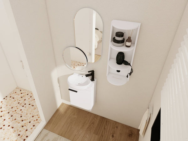 English Elm Soft Close Wall Mounted Bathroom Vanity with Ceramic Vessel Sink and Storage Rack W999S00487