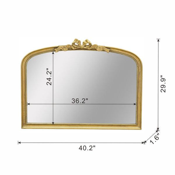 English Elm 40.2" Luxurious Baroque Gold Arch Mirror with Ornate Scrollwork Crown — Statement Accent for Entryways W2078P288166