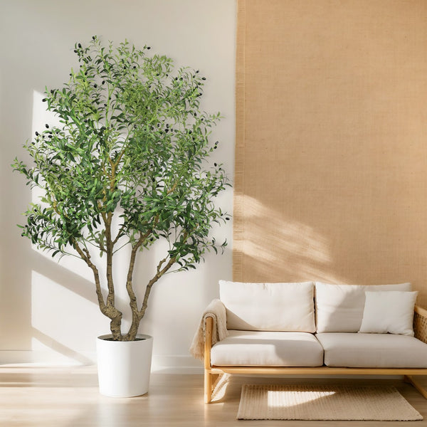 English Elm 8ft Artificial Olive Tree with Natural Wood Trunk Faux Fruit and Lifelike Foliage W2945P458768