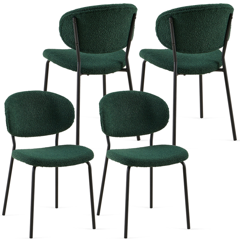 English Elm Dark Green Boucle Dining Chairs Set Of 4 - Mid-Century Modern Style With Curved Backrest & Metal Legs W1164P195043