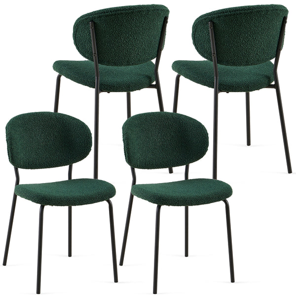 English Elm Dark Green Boucle Dining Chairs Set Of 4 - Mid-Century Modern Style With Curved Backrest & Metal Legs W1164P195043