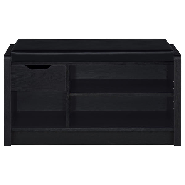 English Elm Astor Black 1-Drawer Storage Bench with Cushioned Faux Leather Seat, Adjustable Shelf & Open Compartment B062P374116
