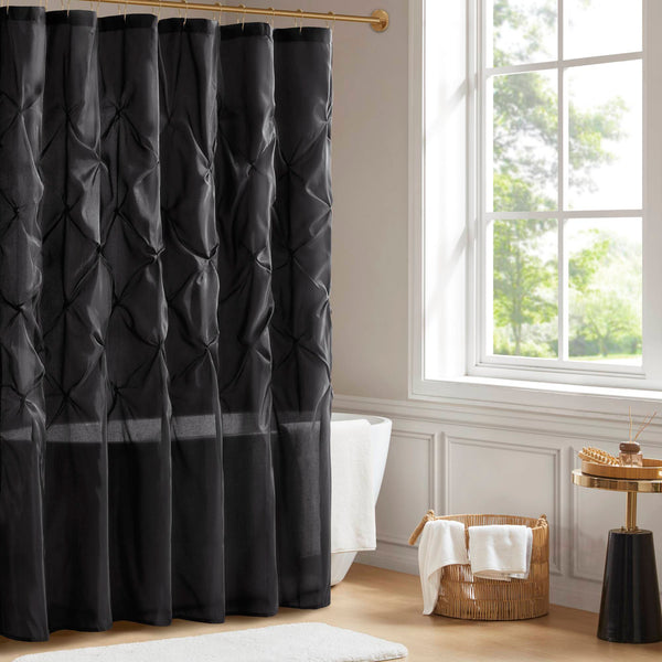 JLA Home Madison Park - Tufted Semi-Sheer Shower Curtain in Soft Black Texture — Light-Filtering, Machine Washable, Modern Elegance MP70-3272