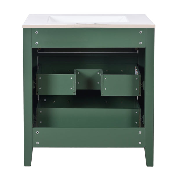 English Elm 60'' Freestanding Bathroom Vanity With Ceramic Sink, Charming Green Finish & Ample Storage Space N710SS00003F