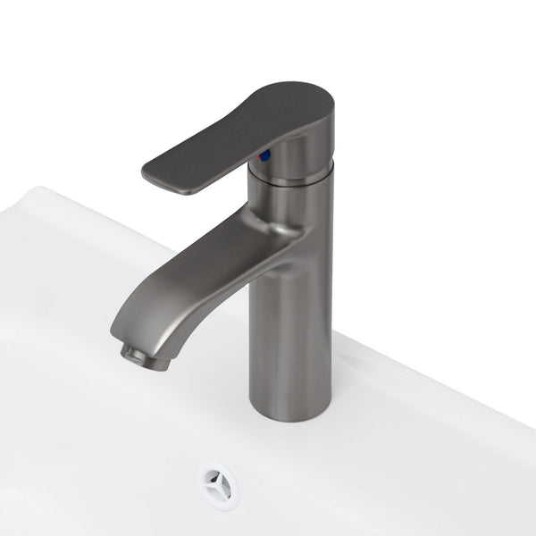 English Elm 20" Compact Bathroom Vanity with Ceramic Sink, Textured Aluminum Faucet, Storage Cabinet & Shelf Natural W688P224410