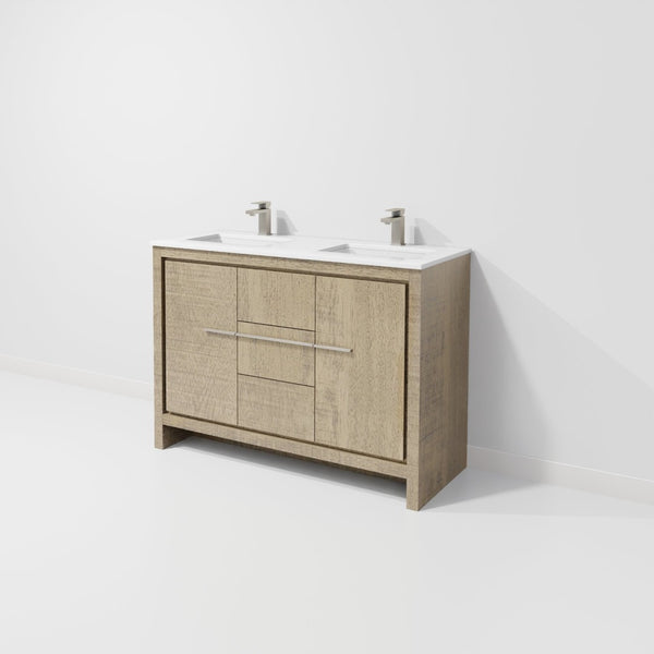 English Elm Rustic Acacia Double Bath Vanity 48" W X 20" D With Cultured Marble Top & Gun Metal Faucet Set B2731P259411-GIGA