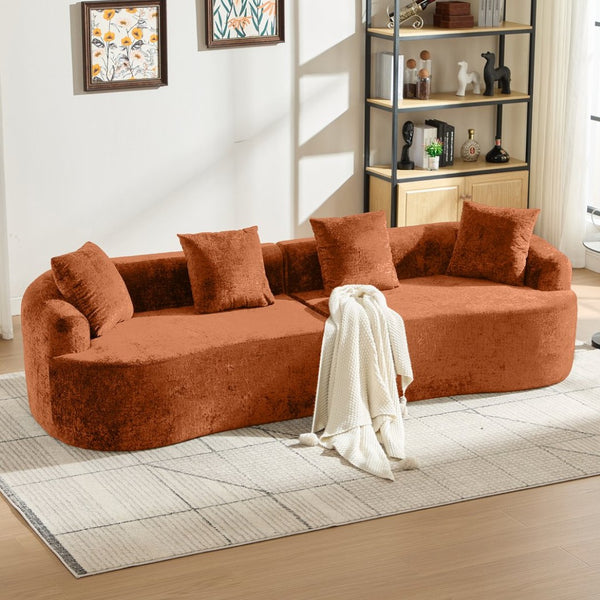 English Elm Curved Chenille Loveseat with Memory Foam Cushions for Compact Living Spaces Orange W2915S00084