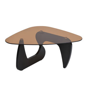English Elm Glass Top Coffee Table Tempered Surface Oak Wood Base Mid-century Modern Living Room Black+Brown W1718P452035