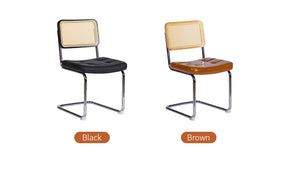 English Elm Dining Mid-Century Cantilever Chairs Set of 2 with Chrome Frame, Rattan Back and Faux Leather Seat Black W2105P230510