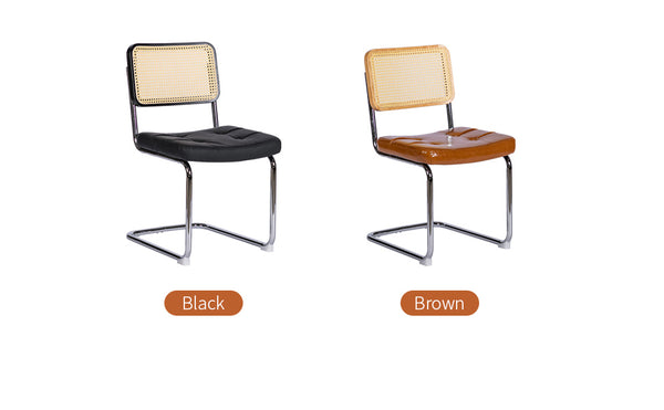 English Elm Dining Mid-Century Cantilever Chairs Set of 2 with Chrome Frame, Rattan Back and Faux Leather Seat Black W2105P230510