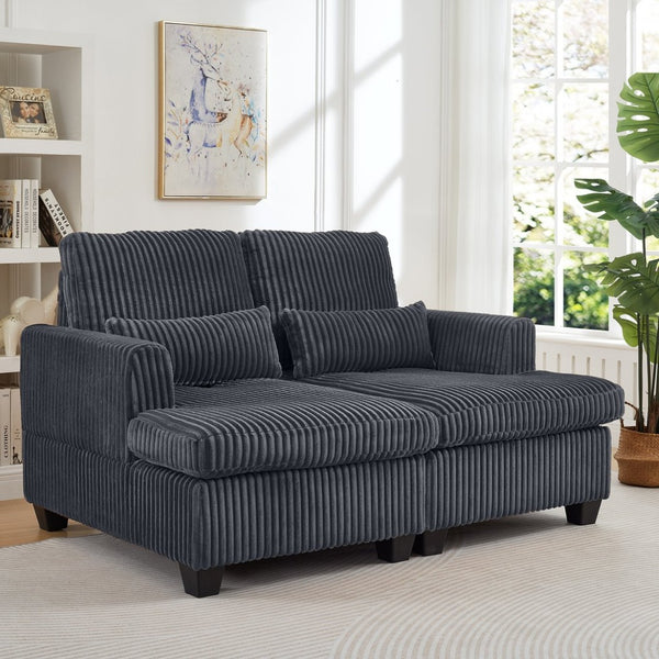 English Elm Fluffy Corduroy Convertible Loveseat Modular Lounge Chair for Bedroom or Apartment Dark Gray W3705S00017