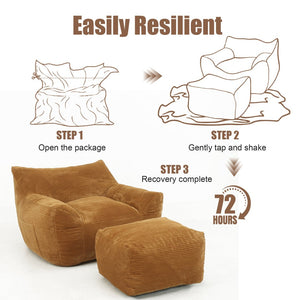 English Elm Bean Bag Chair with Armrests Shredded Foam Fill Oversized Lounge Seat for Adults Brown W5385P433252