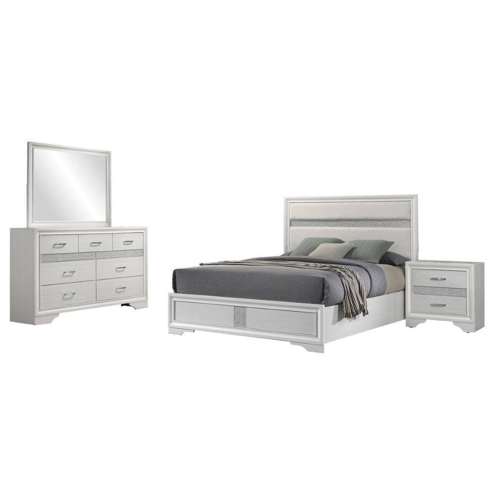English Elm Annie Glam White Full Storage Bedroom Set with Crystal Pulls and Glitter Accents White B062S01601