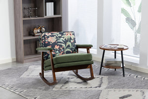 English Elm Mid Century Modern Rocking Chair Solid Wood Frame Upholstered Seat with Lumbar Cushion Antique Green W2530P419005