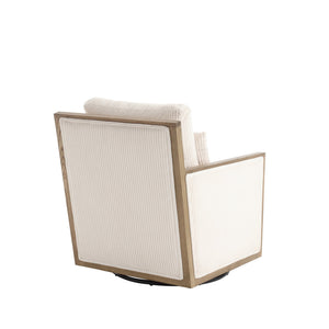 English Elm Corduroy Swivel Barrel Chair with Plush Foam Cushion, 360° Metal Base, Durable Hardwood Frame, Cozy Sitting Experience Beige W395P209380