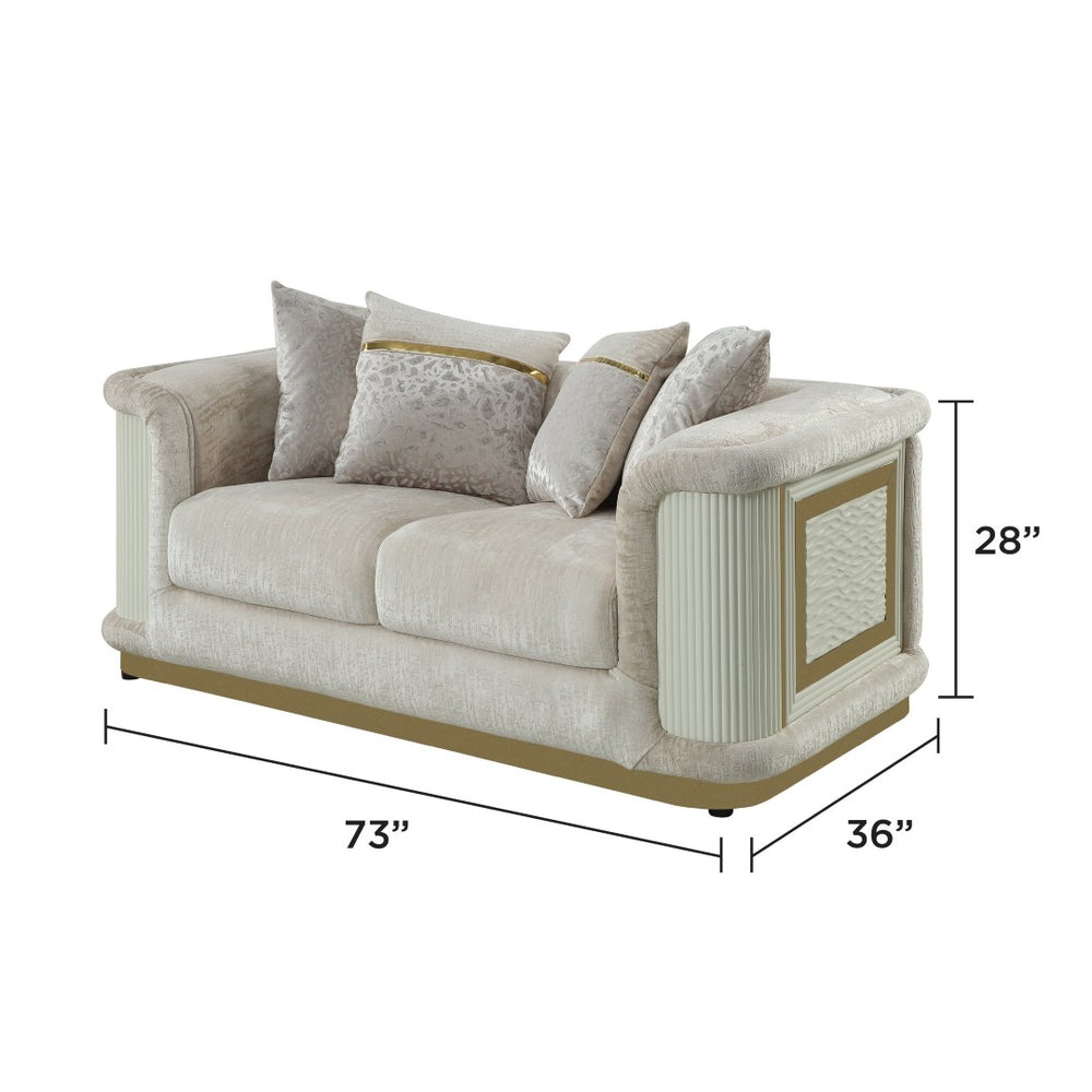 English Elm Bona Art Deco Loveseat Cream Fabric Diamond Panel Gold Rail Base with Toss Pillows B009P417486