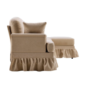English Elm 103.15'' Chenille L-shaped Sectional Sofa with Detachable Pleated Skirt and Ottoman Khaki W3612S00045