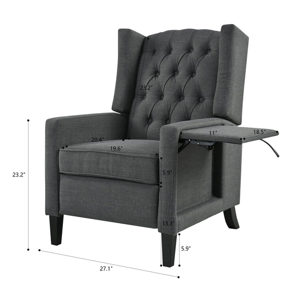 English Elm Manual WingBack Recliner Chair with Foldable Side Table, USB Charging, Solid Wood Frame Comfort Dark Gray W680P236045