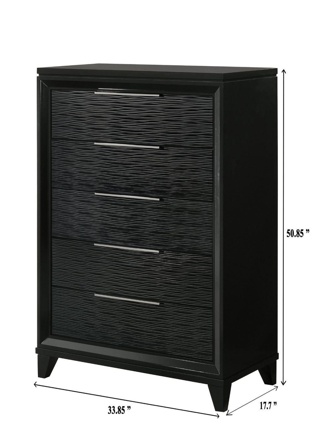 English Elm 1pc Solid Wood Five Drawer Tall Chest Black Textured Finish Bedroom Storage Column B2741P486339