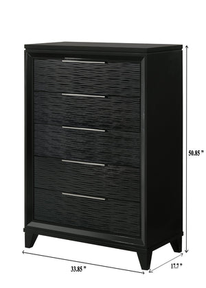 English Elm 1pc Solid Wood Five Drawer Tall Chest Black Textured Finish Bedroom Storage Column B2741P486339