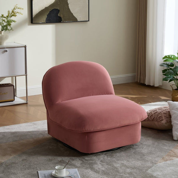 English Elm Swivel Accent Chair Plush Velvet Pumpkin Barrel Silhouette with 360 Degree Metal Base Coral W3244P392749