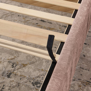 English Elm King Modern Upholstered Platform Bed with Pleated Chenille Headboard, Built‑in Nightstand & Lamp Pink W487S00391