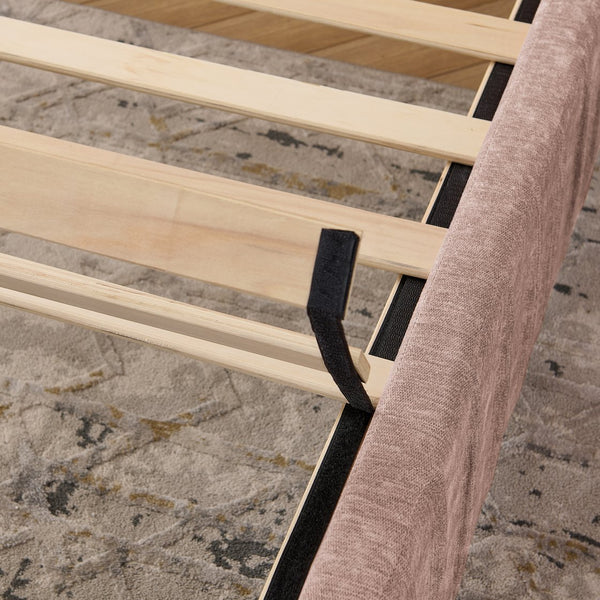 English Elm King Modern Upholstered Platform Bed with Pleated Chenille Headboard, Built‑in Nightstand & Lamp Pink W487S00391