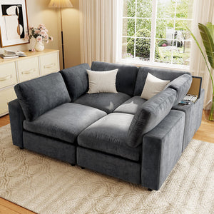 English Elm U-style 113" Upholstered Modular Sofa with Built-In Bluetooth Audio, Wireless Charging & Storage Grey WY000457AAE