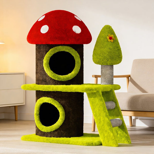 English Elm 30.7" Mushroom Cat Tree Tower Sisal Scratching Posts Multi-level Perch for Apartments W3101P445945