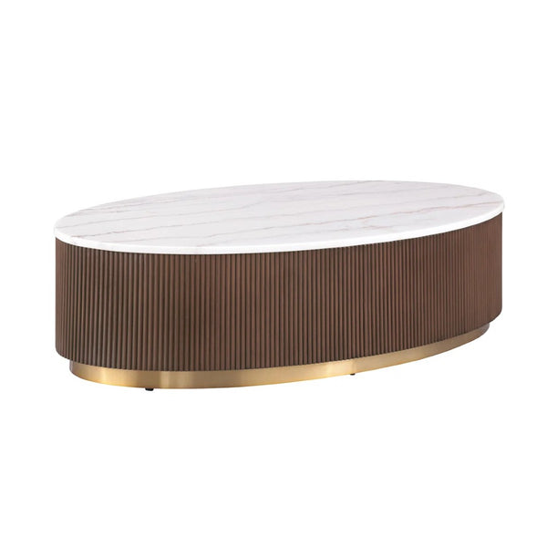English Elm Contemporary Marble Top 3 Piece Living Room Table Set with Gold Stainless Accents B2741S00909