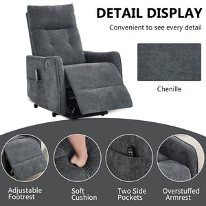 English Elm Beige Chenille Power Lift Recliner with Massage Heat and Usb for Senior Comfort Grey W1803P369077