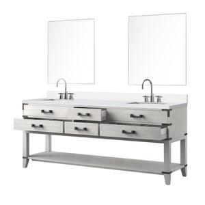 English Elm White Oak Double Bath Vanity - 80" W X 22" D, Cultured Marble Top & Chrome Faucet Set With Mirrors! B2731S01910-GIGA