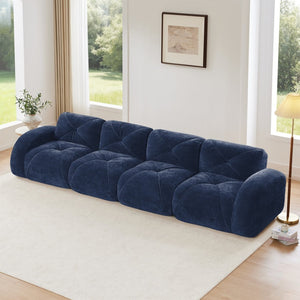 English Elm 140''soft Velvet Modular Cloud Sofa Tufted Plush Seating for Living Room or Home Theater Blue W714S01622