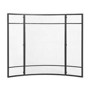 English Elm Regina Curved Iron Fireplace Screen with Welded Grid for Modern Minimalist Interiors Black N775P386929B