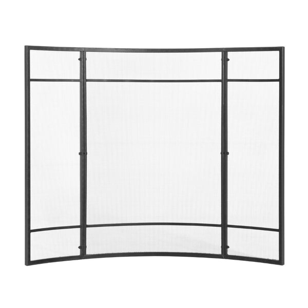 English Elm Regina Curved Iron Fireplace Screen with Welded Grid for Modern Minimalist Interiors Black N775P386929B