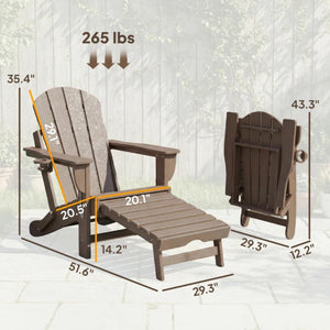 English Elm Folding Hdpe Adirondack Chair Set of 2 with Footrest for Patio Fire Pit Lounging Brown T3971P476042