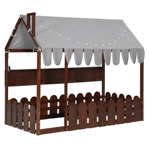 English Elm {slats Are Not Included} Twin Montessori House Floor Bed Kids Tent Lights Shelves Pinewood Frame Espresso N708P407962P