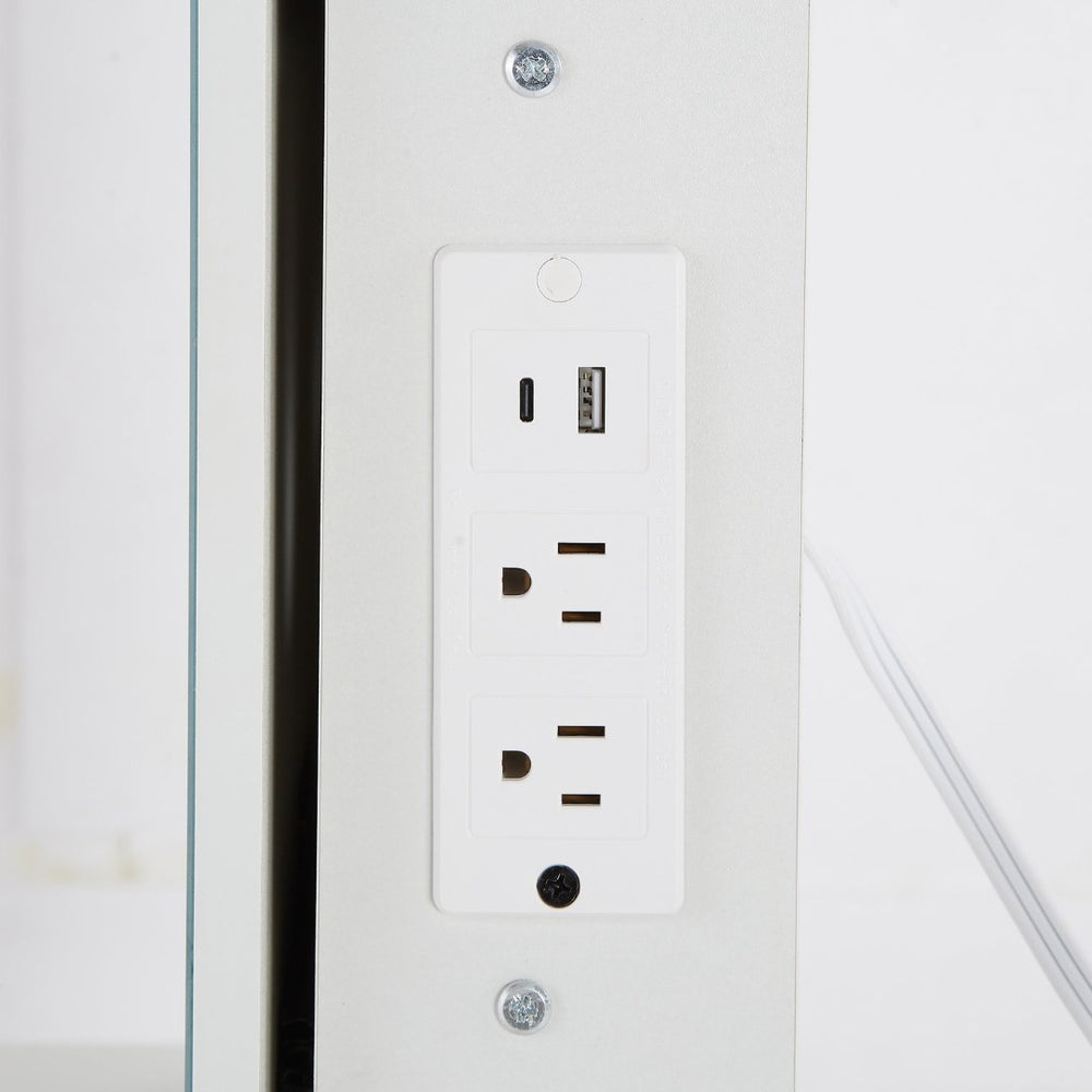 English Elm 29.2" Compact Left Drawer Vanity Set With Led Mirror, Power Station, Stool & Hair Dryer Holder P2 W936P226043-GIGA