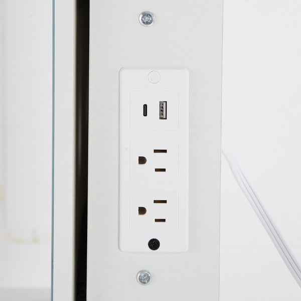 English Elm 29.2" Compact Left Drawer Vanity Set With Led Mirror, Power Station, Stool & Hair Dryer Holder P2 W936P226043-GIGA