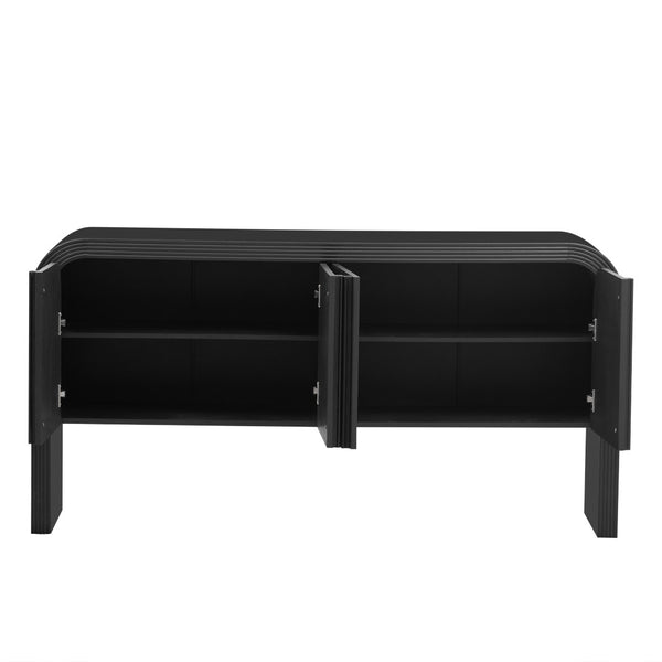 English Elm U_style Wave Door Pine Console Table Sculptural Storage for Entryway or Sofa Black N711P415846B