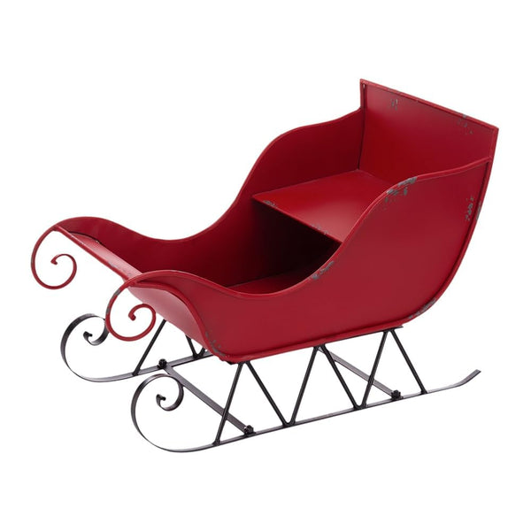 English Elm 25x13.5x17.5"H Iron Red/Black Sleigh Rustic Santa Mantel Decor, Distressed Metal Holiday Accent for Home Celebration W2078P237028