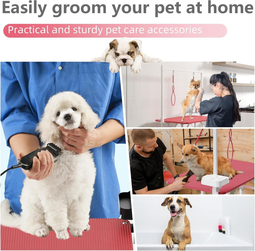 English Elm 36''large Folding Dog Grooming Table with Arm Noose Mesh Tray for Home Pet Care W3587P358715